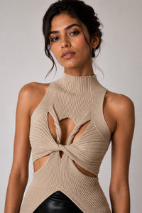 Tara Ribbed Twist Cutout Top